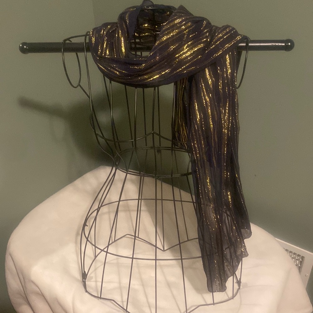 Navy blue and gold shimmer scarf